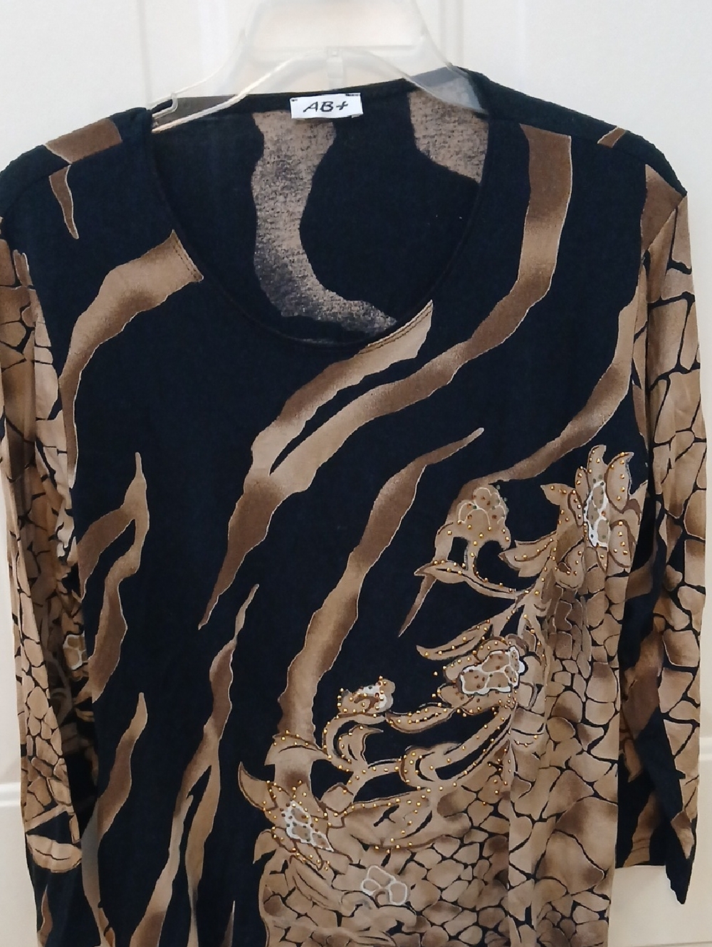 Women's Black and Brown Printed Long Sleeve Top